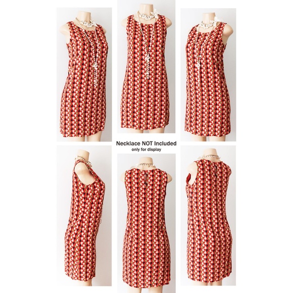 Rust Orange 70s Geometric Print Retro Sheath Dress - Picture 7 of 8